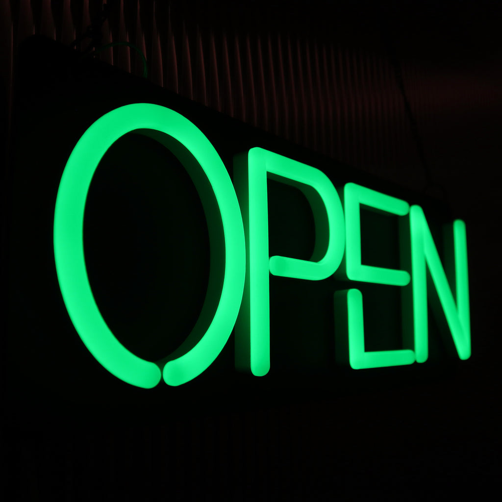 green neon open sign for business