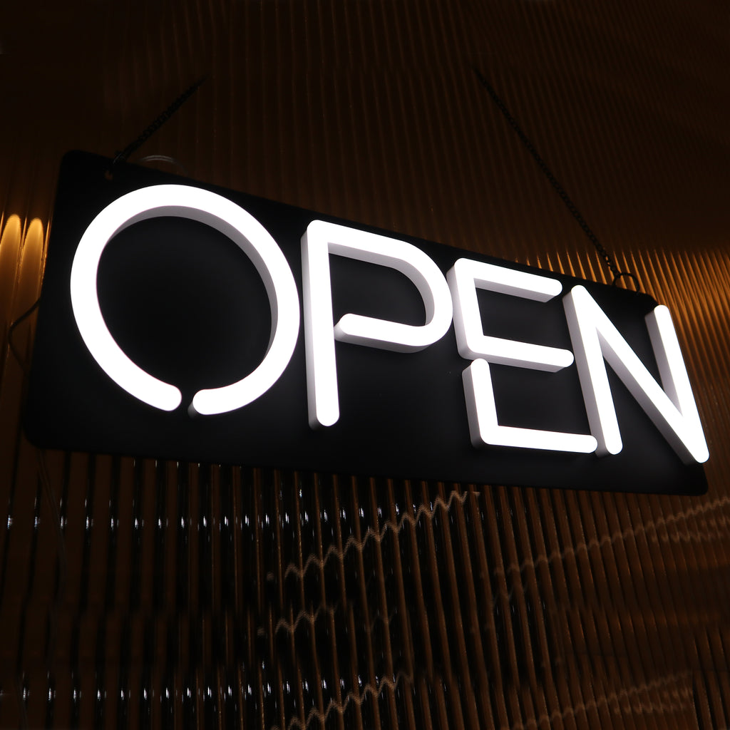 white open sign for business