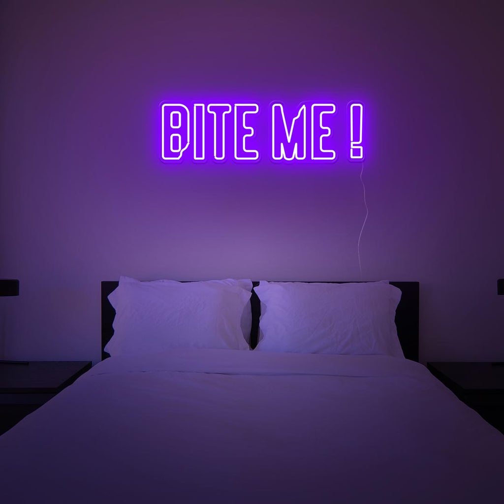 led neon sign with letters BITE ME!