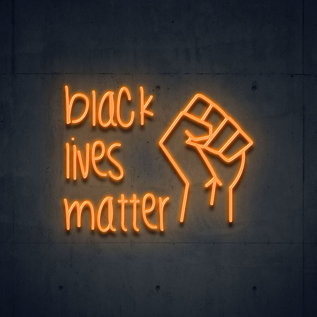orange black lives matter led neon sign