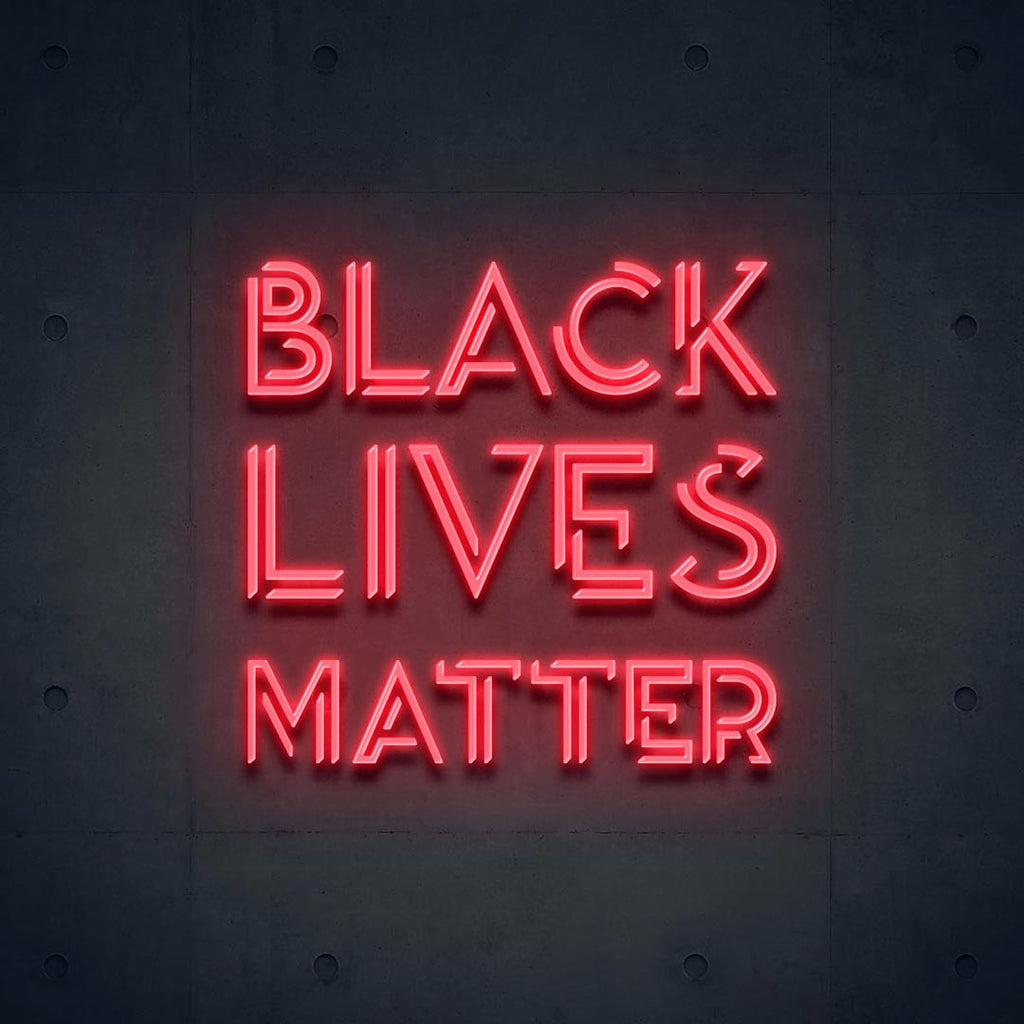 a red led neon sign with letters of BLACK LIVES MATTER