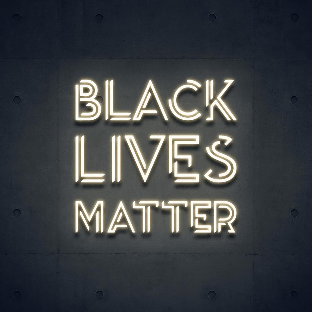 a white led neon sign with letters of BLACK LIVES MATTER