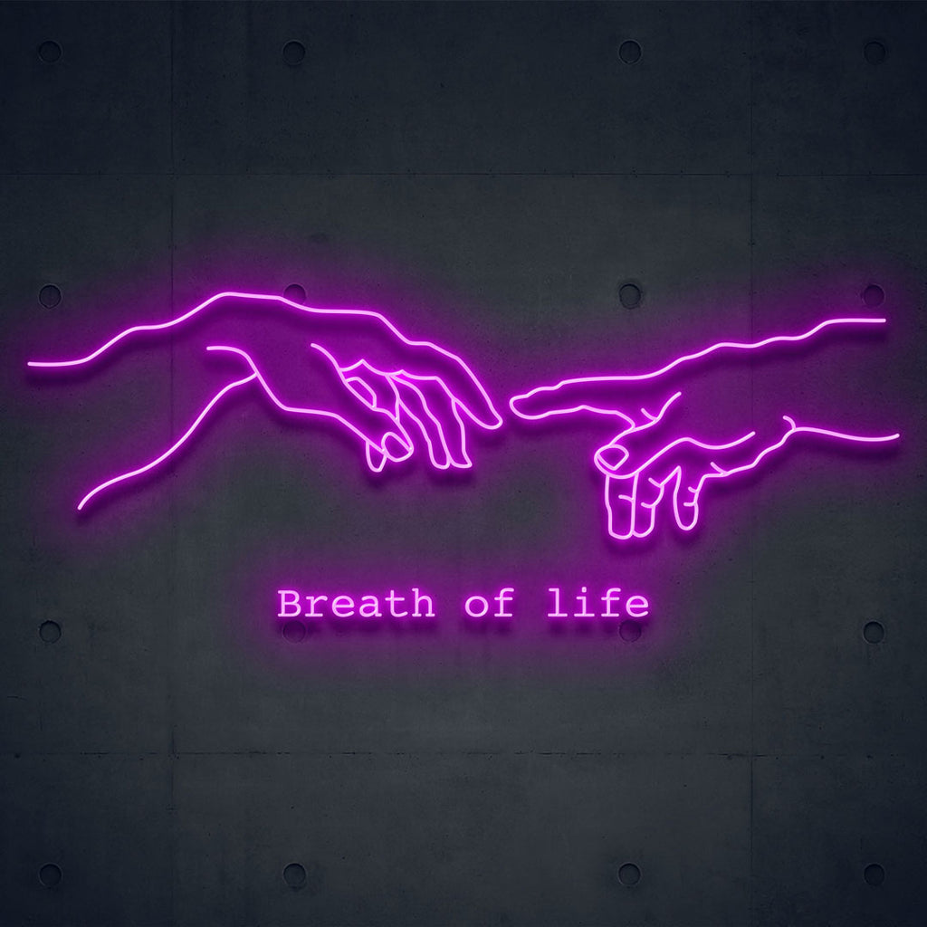 pink led neon sign of breath of lift