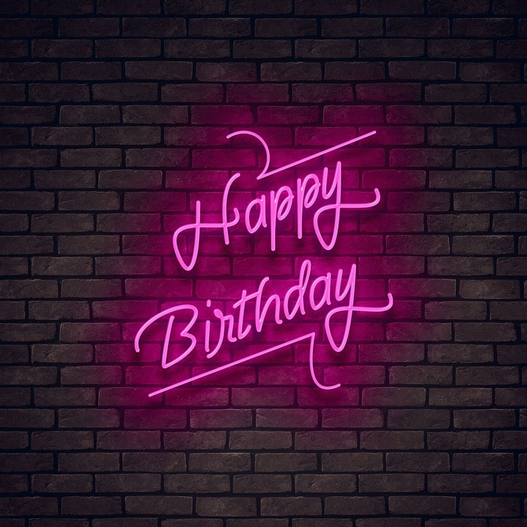 hot pink happy birthday led neon sign