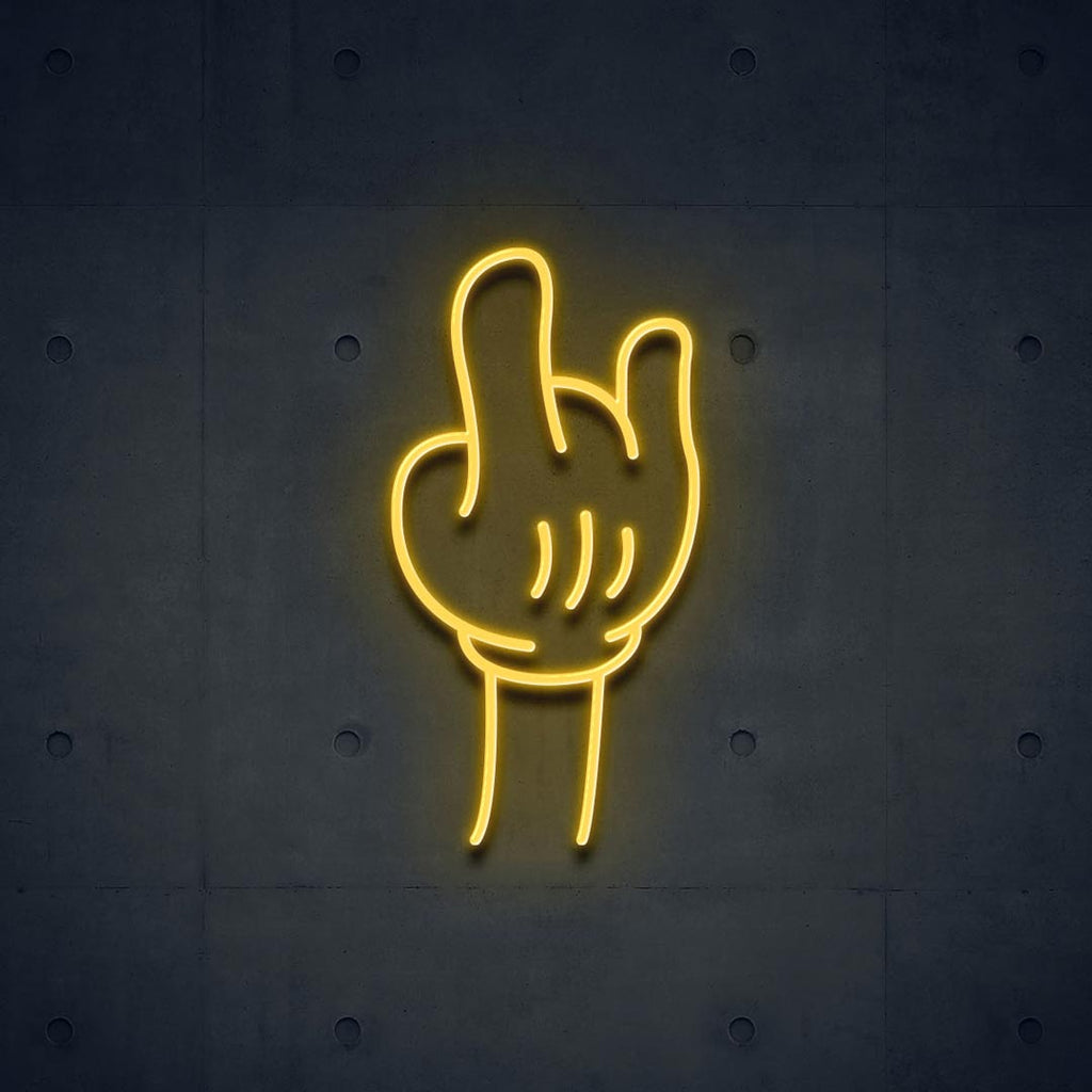 yellow hand led neon sign