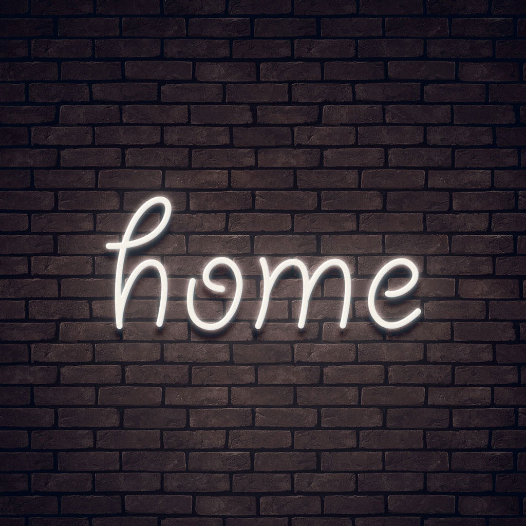 white led neon sign of text home