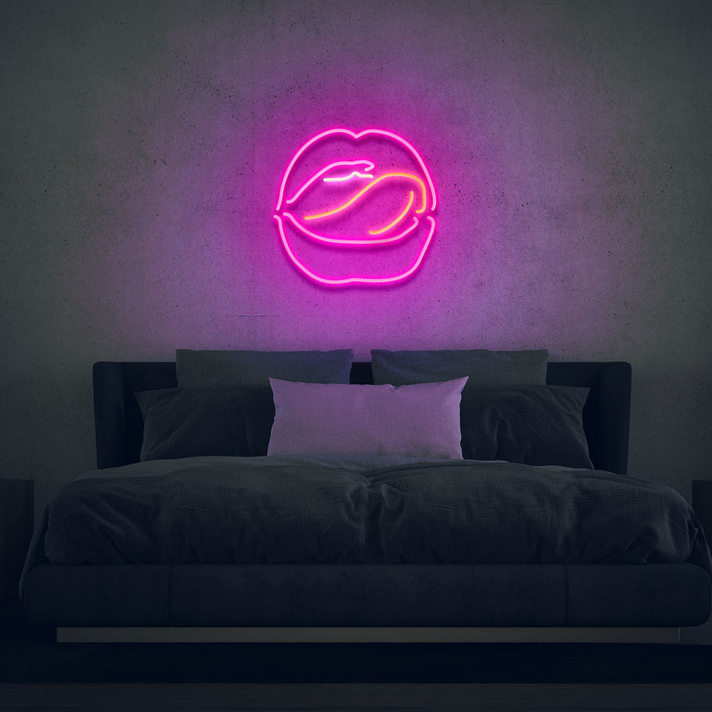 licking lips neon sign
