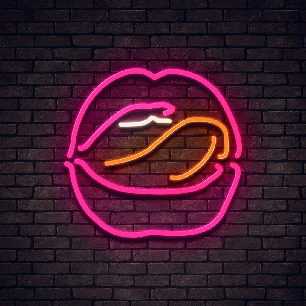 licking lips neon sign