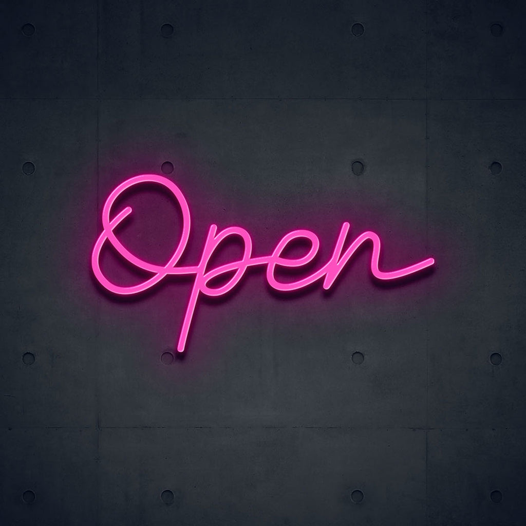 hot pink open neon sign