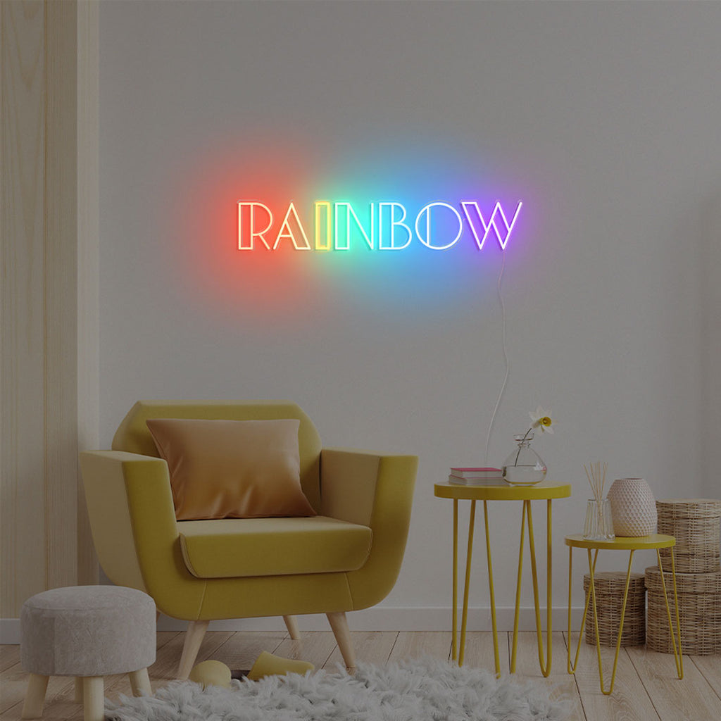 rainbow led neon sign with the color of red, orange, yellow, green, blue and purple
