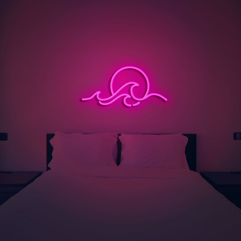 sun on the waves neon sign hot pink