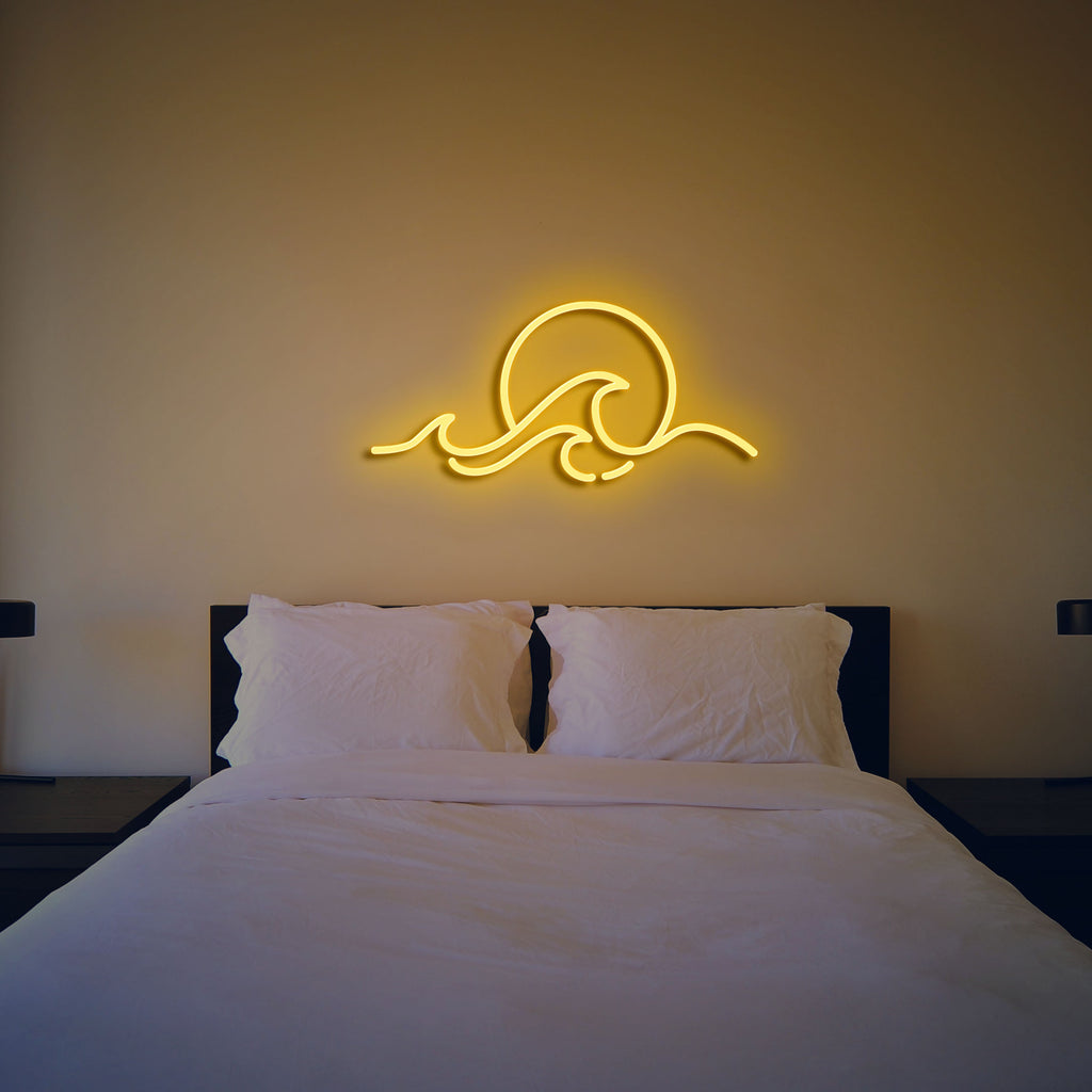 sun on the waves neon sign yellow