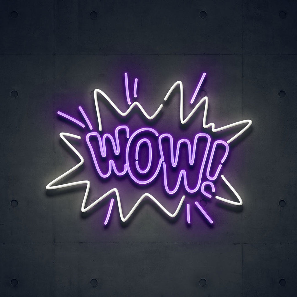 purple & white wow! led neon sign