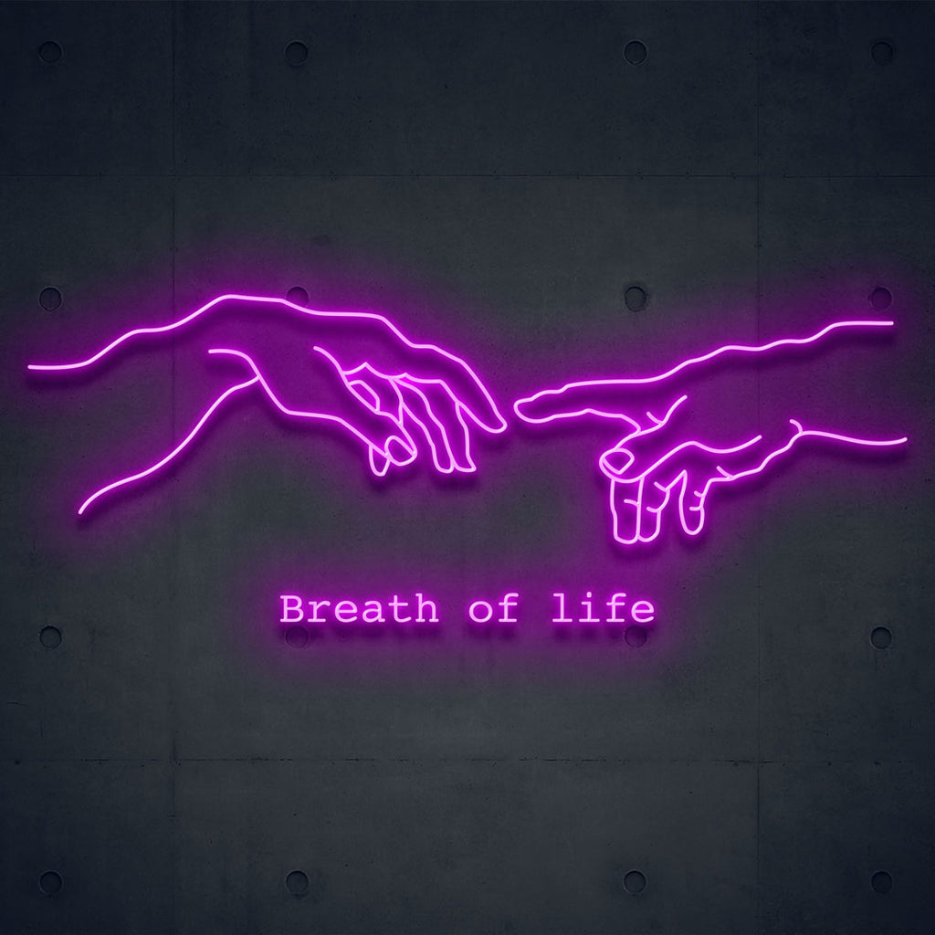 pink led neon sign of breath of lift