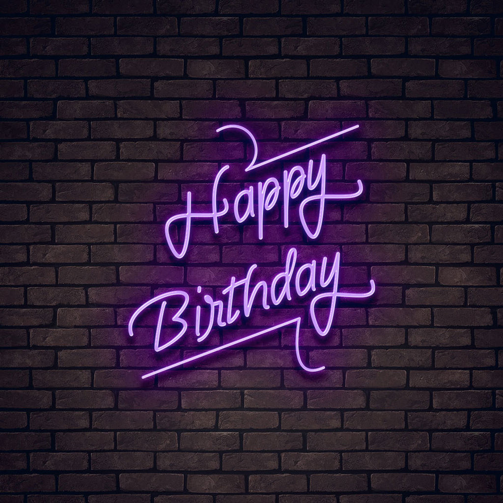 purple happy birthday led neon sign