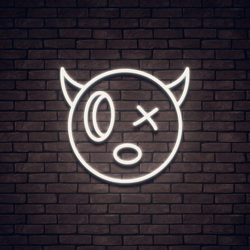 white cute devil led neon sign