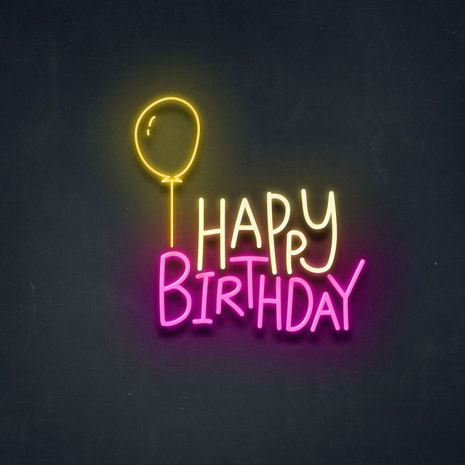 Neon Birthday Party Sign, Happy Birthday Balloon Neon Sign