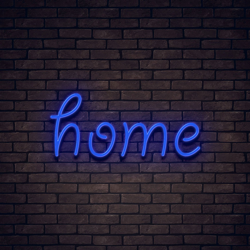 indigo led neon sign of text home