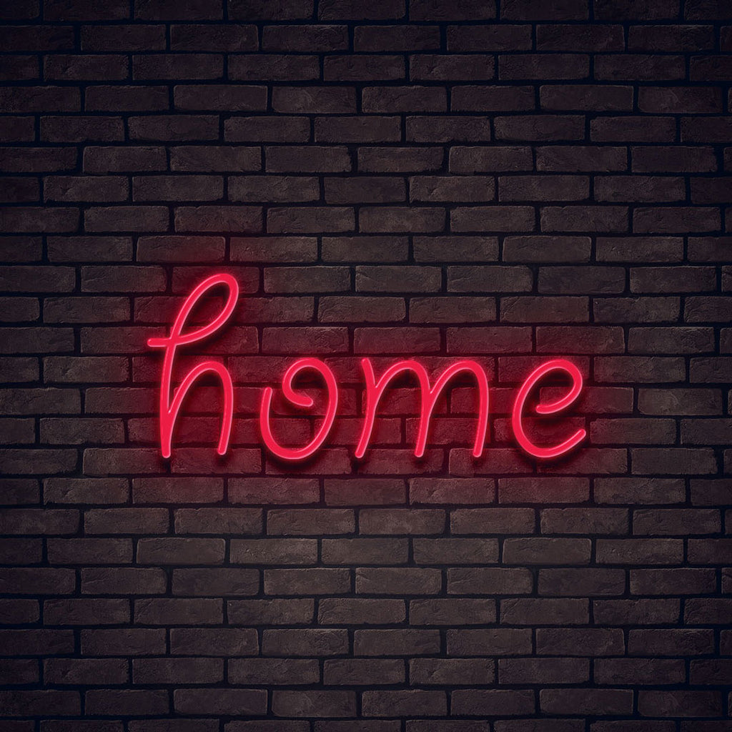 red led neon sign of text home