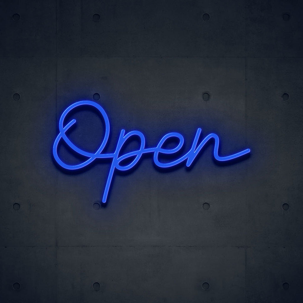 indigo open neon sign