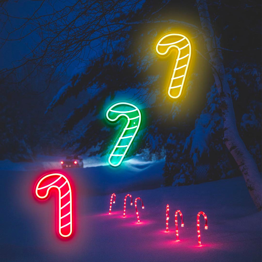the staff led neon sign with color of red, green, and yellow