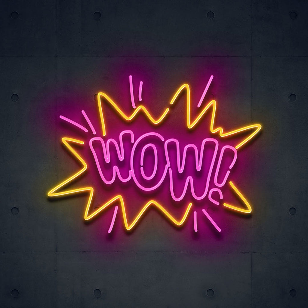 hot pink & yellow wow! led neon sign